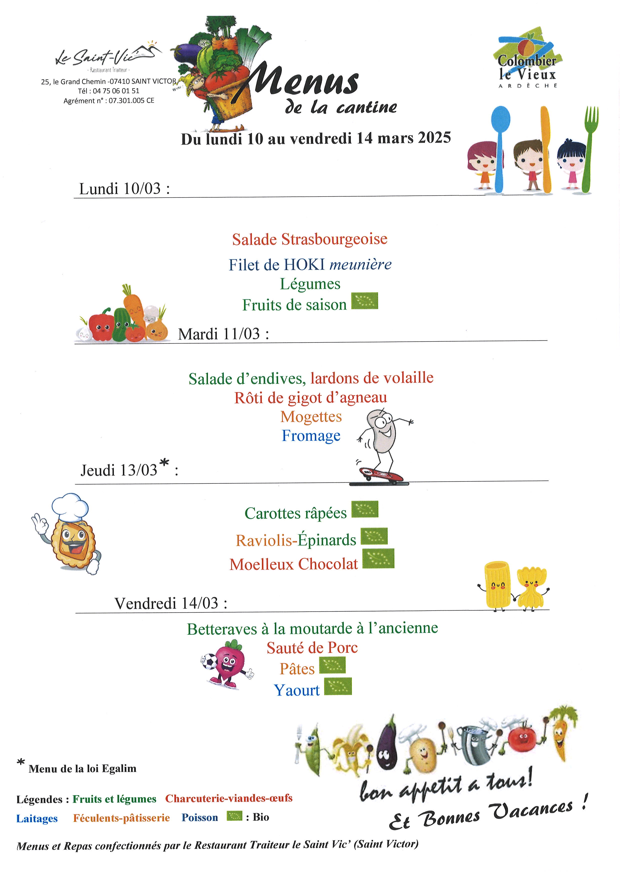 MARS Menus du lundi 10 au vendredi 14 mars 2025