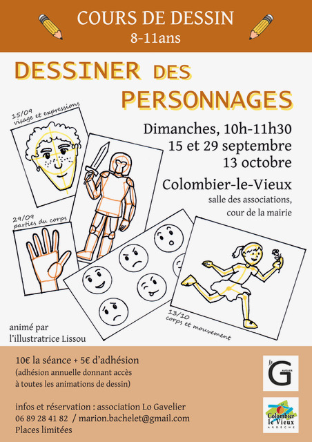 affiche cours dessin sept oct 2024 personnages