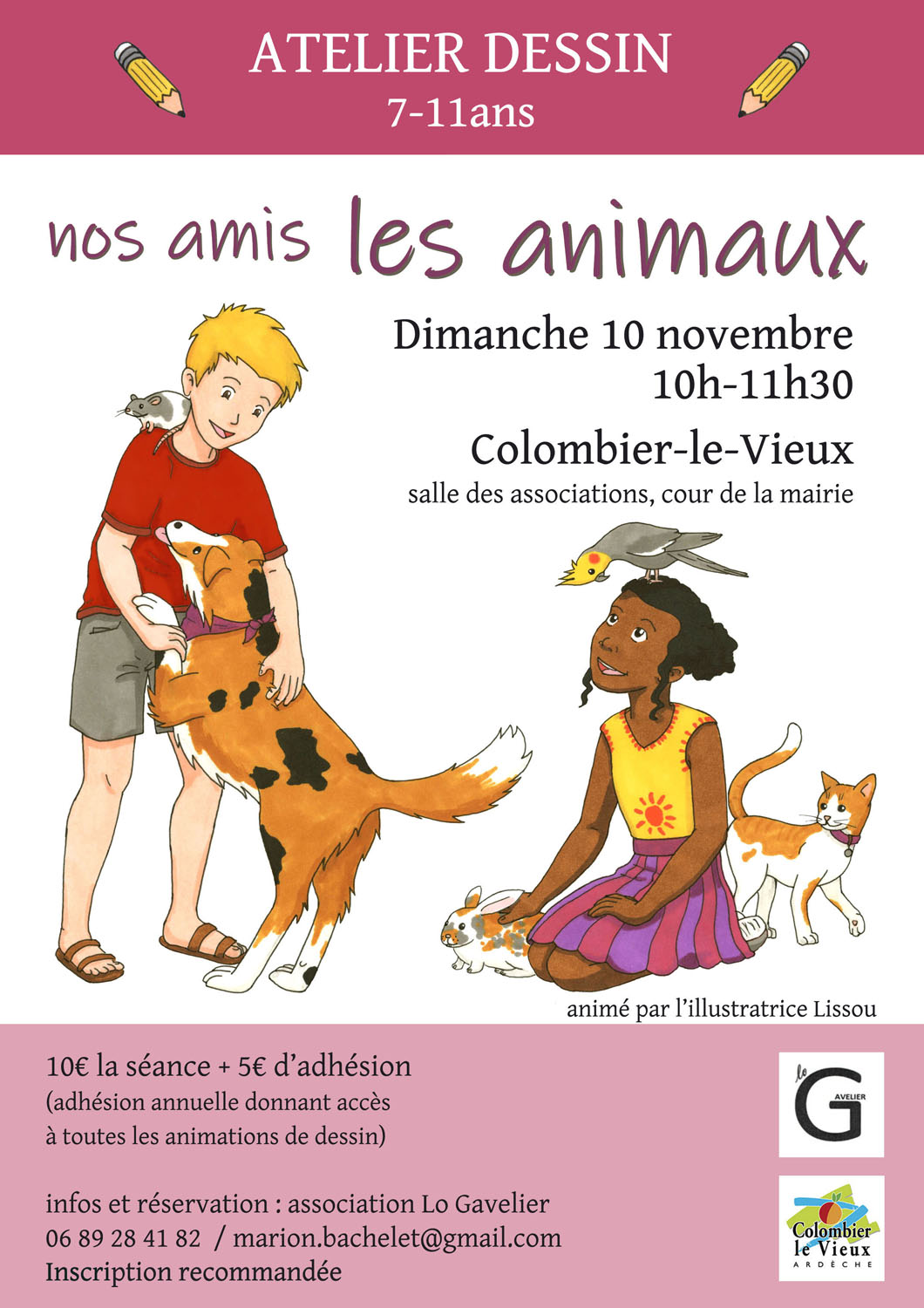 affiche atelier dessin nos amis les animaux nov 2024